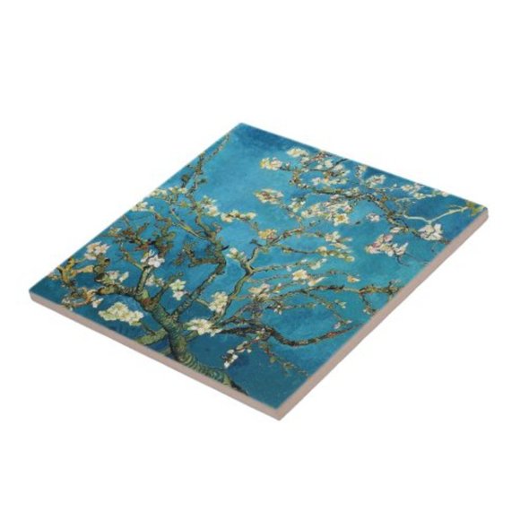 DRAFT*Ceramic Tile 'Almond Branch' in Teal and Cream van Gogh Wall Decor - Picture 1 of 1